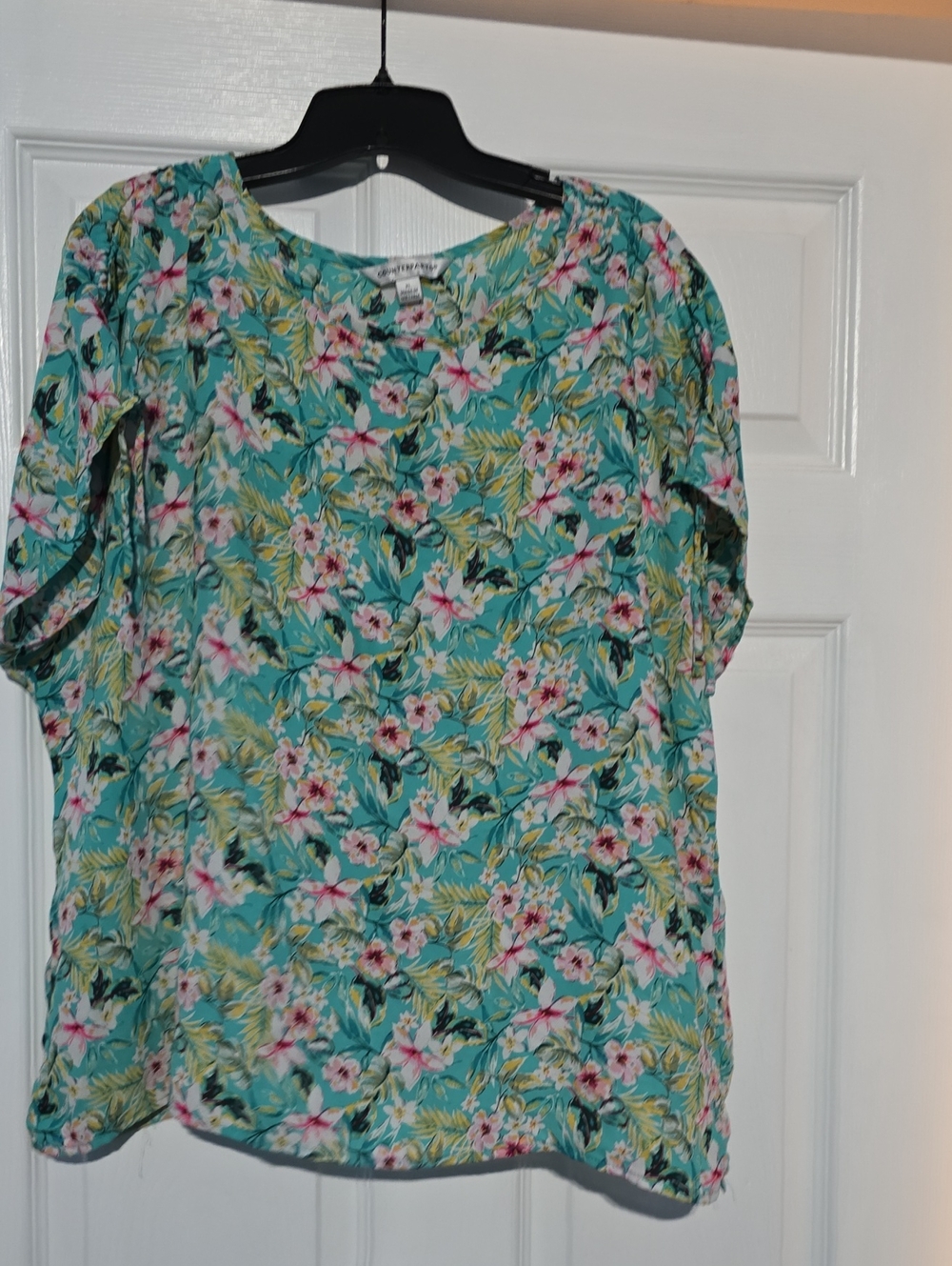 Counterparts Teal Floral Short-Sleeve Blouse